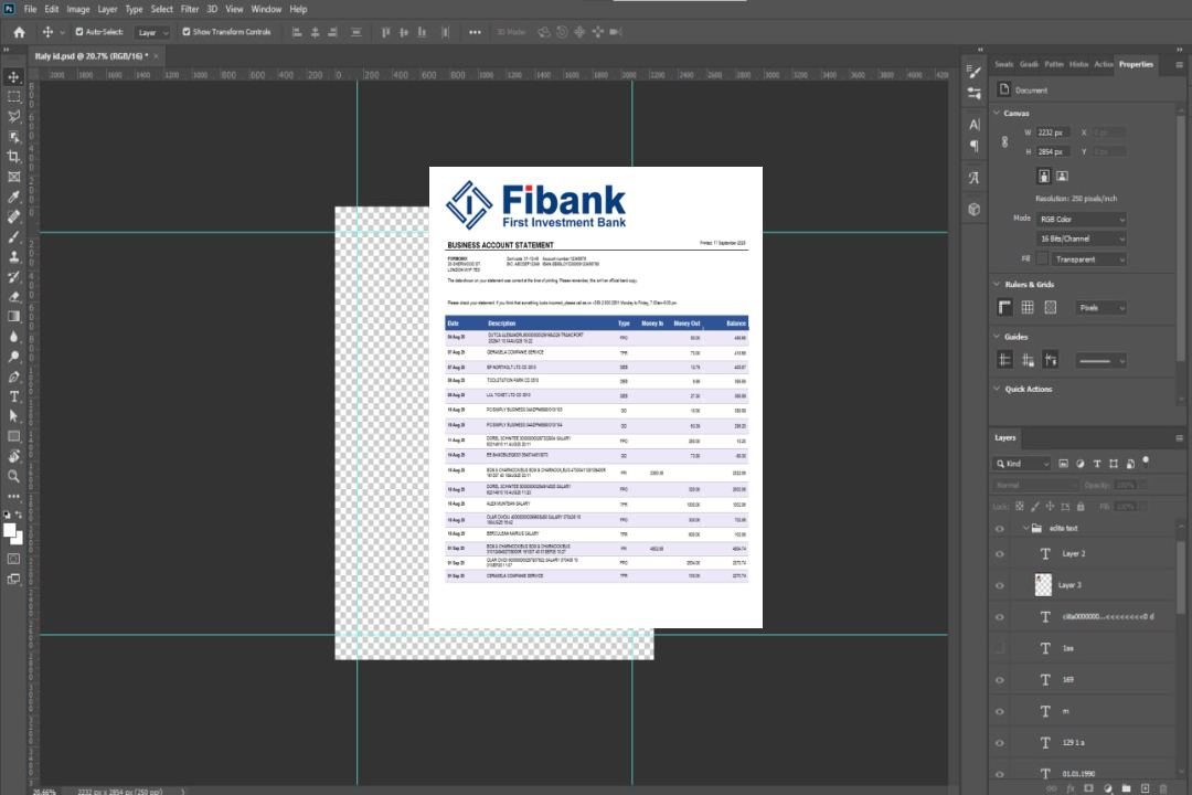 Relevé bancaire professionnel de la banque Fibank Format Word et PDF template